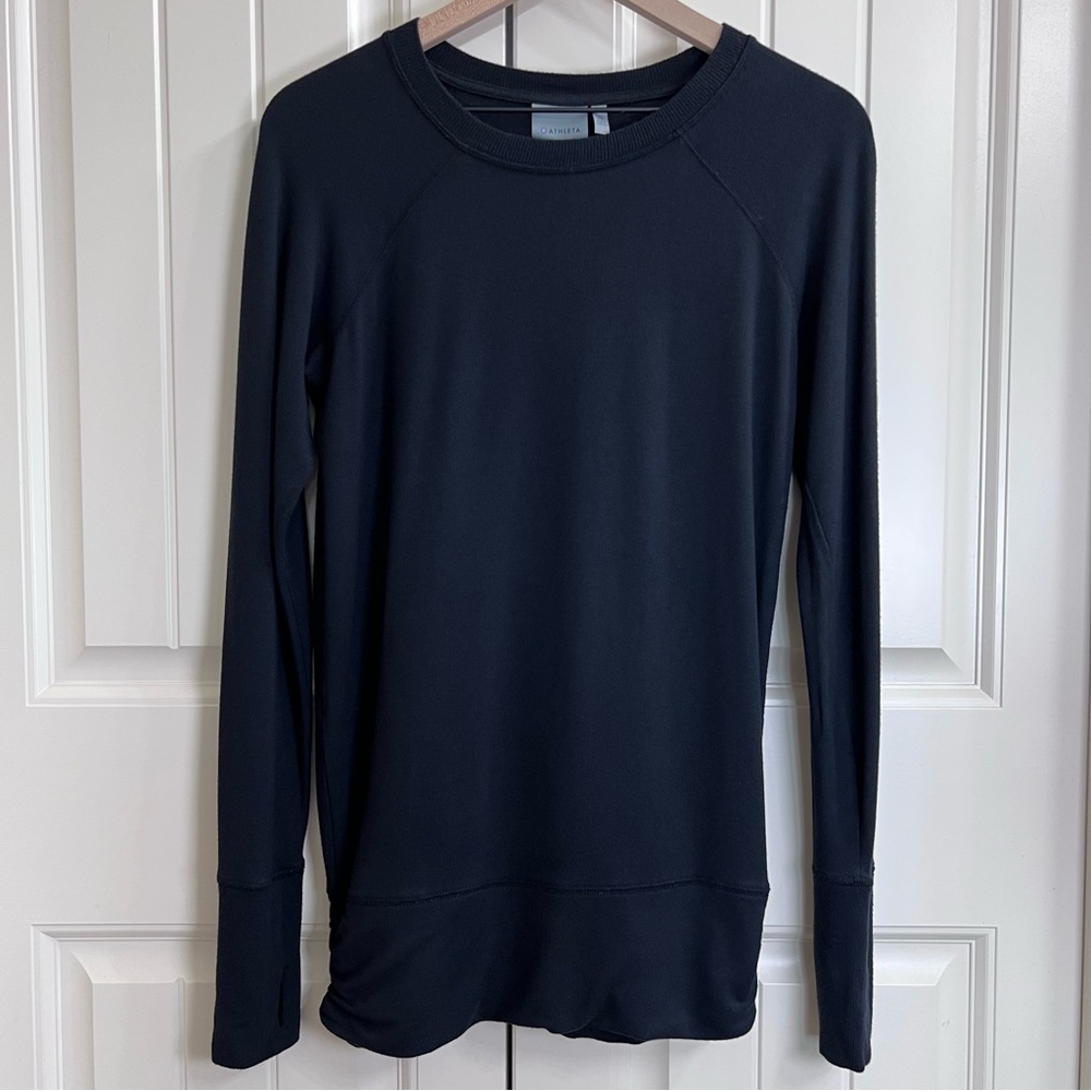 Athleta Womens Studio Cinch Sweatshirt in Black, Size XS